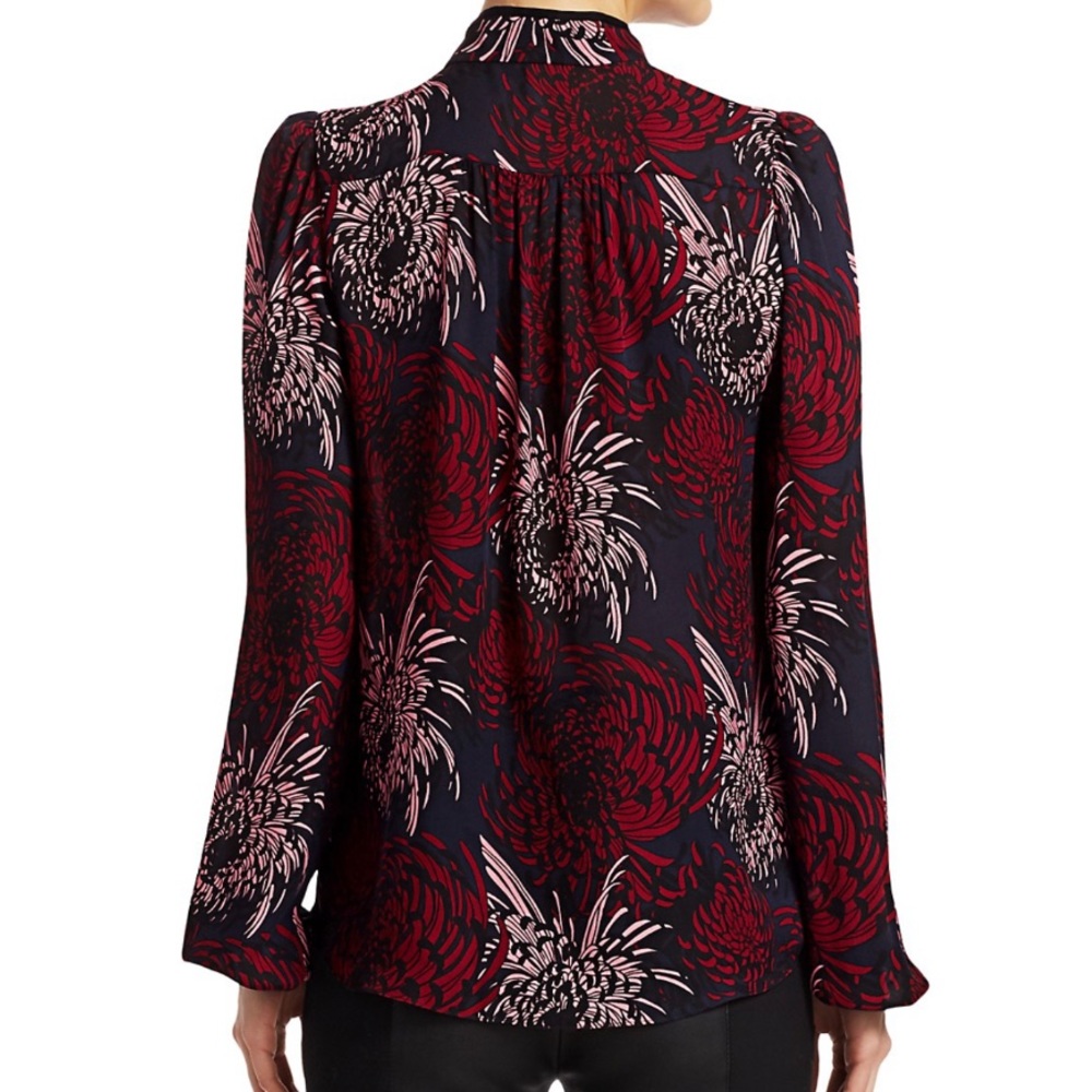 NWT ALC Beatrix Burgundy Floral 100% Silk Blouse Top - Picture 5 of 12
